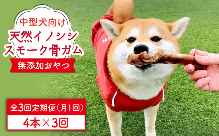 
＜3回定期便＞中型犬向け☆天然いのししのスモーク骨ガム4本 わんこin食堂/吉野ヶ里町 [FCG073]
