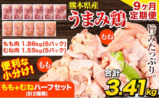 
										
										【9ヶ月定期便】 鶏肉 うまみ鶏 もも+むねハーフセット(計2種類) 計3.41kg 若鶏 冷凍 小分け《お申込み月の翌月より出荷開始》---tn_ftei_24_112500_3410g_mo9---
									