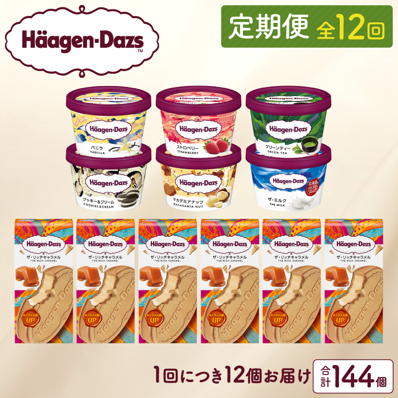 ＜全12回定期便・連続＞ハーゲンダッツ『ミニカップ＆クリスピーサンドセット(合計144個)』アイスクリーム アイス スイーツ デザート_H0016-139