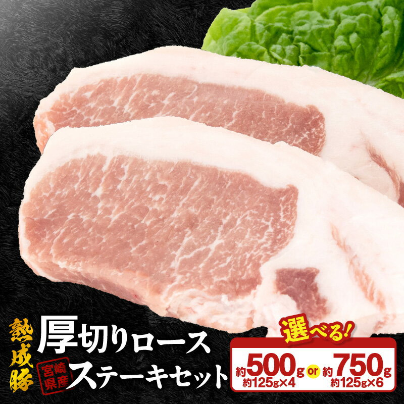 【ふるさと納税】宮崎県産 熟成豚 厚切り ロース ステーキセット 約125g 選べる セット 4個 6個 豚肉 厳選 独自の技術 歯切れがよい ステーキ 豚ステーキ 熟成 肉味 冷凍 鏡山牧場 お取り寄せ 宮崎県 延岡市 送料無料