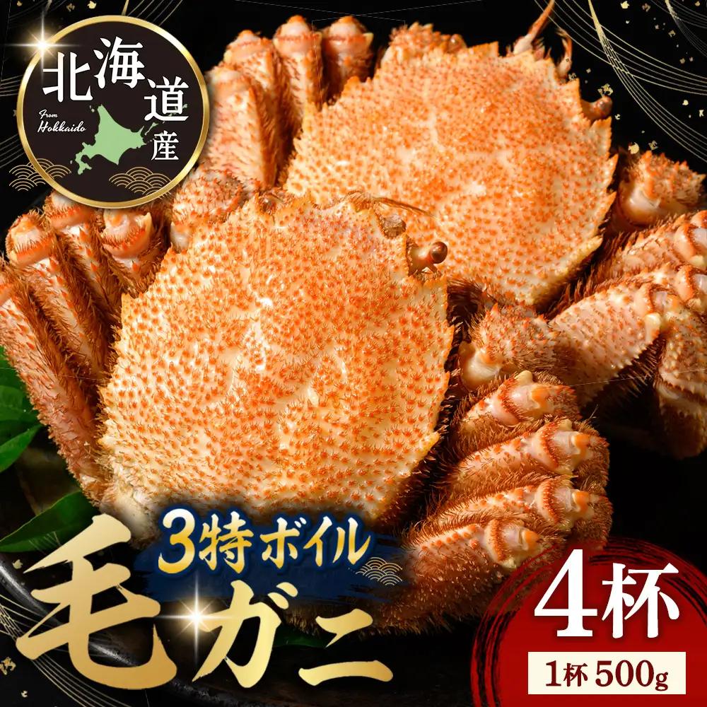 3特ボイル 毛ガニ 500g前後 4杯 | カニ 毛蟹 かに 海鮮 毛がに ボイル 北海道産 冷凍 毛カニ グルメ お取り寄せ 魚介類 海産物 茹で蟹 茹でガニ 北海道 濃厚 かに味噌 おかず 八雲町