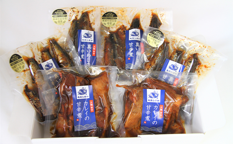 【宮古市】魚屋の佃煮セット(真イワシ4P・カレイ2P)合計6P 真イワシ カレイ 甘辛煮 三陸北部沖産 岩手県沖産 冷凍