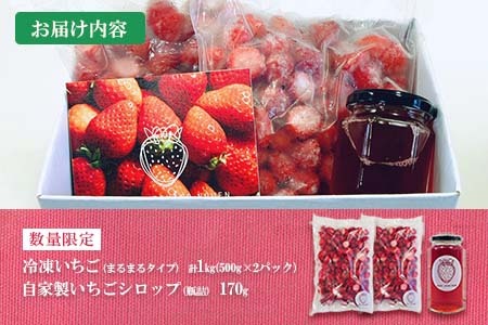 グランプリ受賞 数量限定 冷凍いちご シロップ付 計1kg+170g 【まるまるタイプ】 果物 くだもの フルーツ 苺 国産 自家製 スムージー イチゴジャム おやつ デザート 詰め合わせ 小分け 産