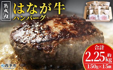 ＜熟成肉 はなが牛ハンバーグ 15個（1個150g）＞ 肉 お肉 牛肉 牛 ビーフ 牛100％ 肉加工品 お惣菜 洋食 おかず 弁当 ランチ ディナー 国産 小分け 個包装 簡単調理 特産品 ゆうぼく 愛媛県 西予市 【冷凍】『2か月以内に順次出荷予定』UYB0026