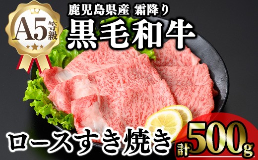 鹿児島県産A5等級黒毛和牛霜降りロースすき焼き (計500g) 黒毛和牛 冷凍 ローススライス【KNOT】 A644-v01