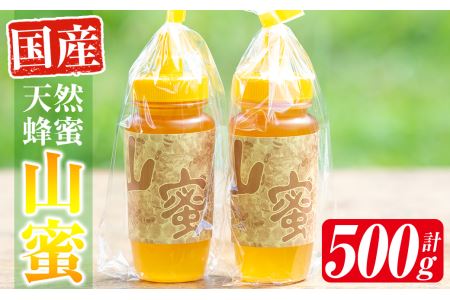 s054 国産天然山蜜チューブタイプ(250g×2・計500g)鹿児島県産の純粋はちみつ！さつま町の野山に咲く花からとれた蜂蜜をお届け！ さつま町 特産品 天然 100％ 純粋はちみつ 蜂蜜 ハニー 国産 ヨーグルト パン【下市養蜂場】