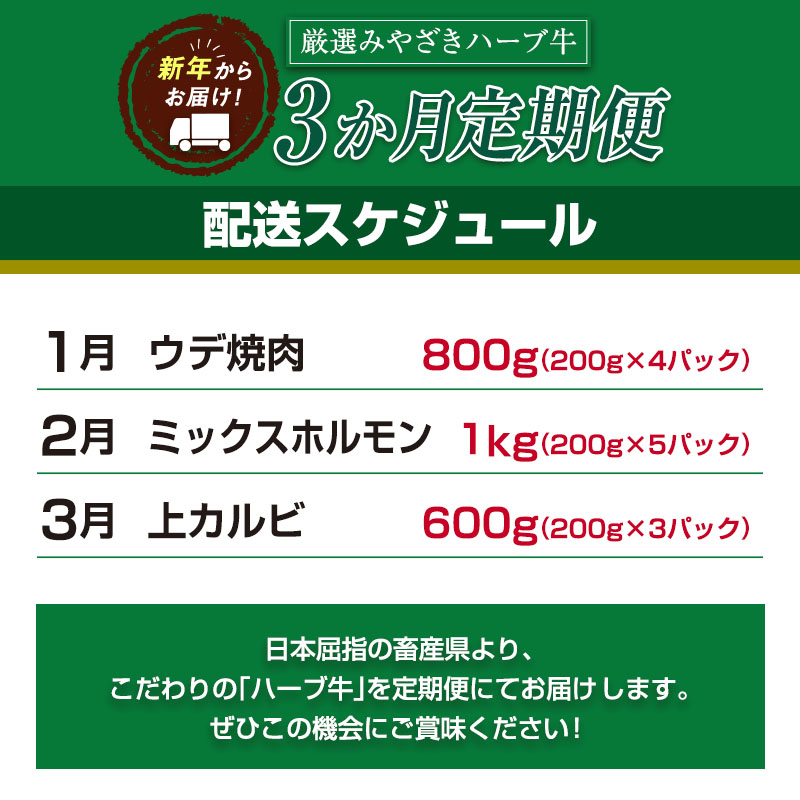 「新年から3か月お届け」2025年開始 厳選 みやざきハーブ牛 3か月定期便 牛肉 焼肉 国産【 E149-25】_イメージ3