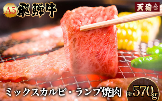 A5飛騨牛 ミックスカルビ・ランプ焼肉 570g（285g×2）【冷凍】冷凍配送 らんぷ 飛騨牛 下呂温泉 おすすめ 牛肉 肉 和牛 赤身 人気 ブランド牛 肉ギフト 国産 贈答品 焼き肉用 ギフト 和牛 25000円