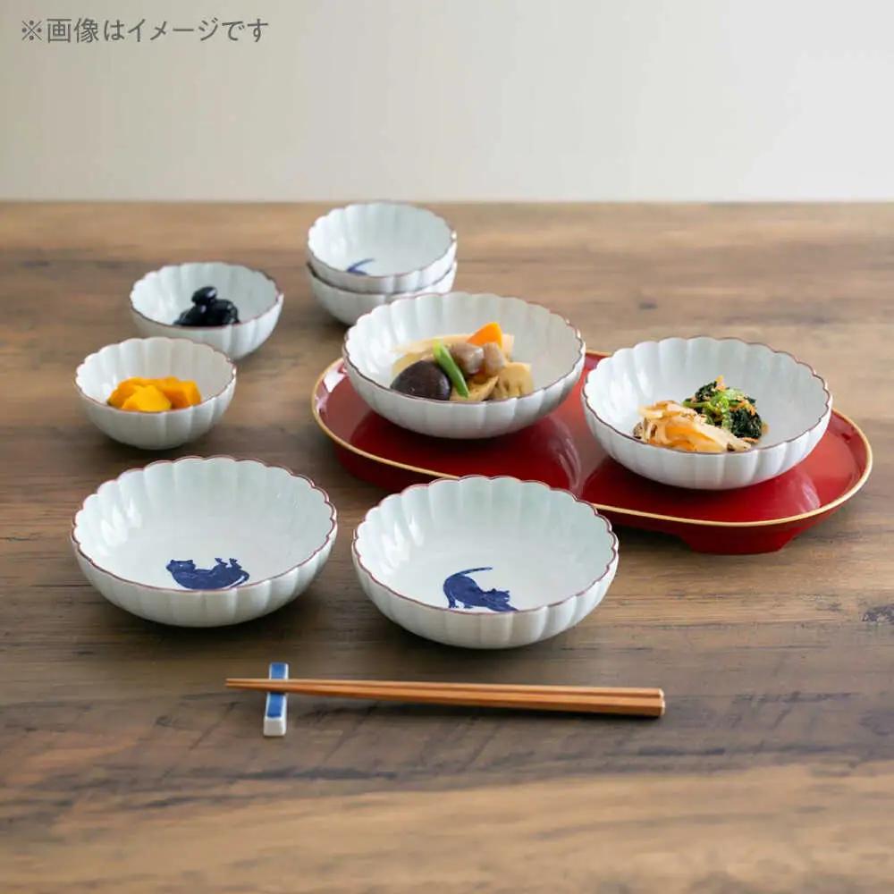 【波佐見焼】呉須猫 菊割小付 柄違い4点セット【西海陶器】[OA501]