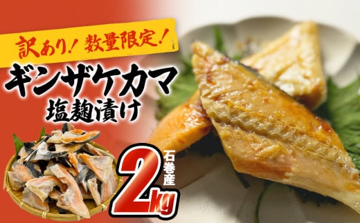 鮭【 訳あり / 限定 】国産 銀鮭 カマ 塩麹漬け 2kg 配送時期指定なし 冷凍 不揃い 家庭用 鮭  さけ サーモン 焼魚 惣菜 魚 カマ シャケ しゃけ 鮭カマ わけあり 希少 冷凍 数量限定 宮城県 石巻市