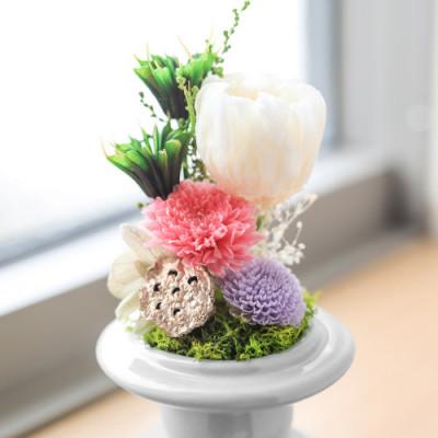 ふるさと納税 山梨市 プリザーブドフラワー 仏花 ガラスドーム「寂静ピンク」 |  | 01