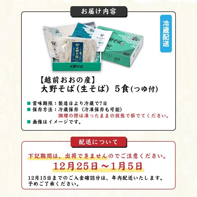 石臼挽き 越前そば 5食（つゆ付）｜ 生そば 福井 生麺