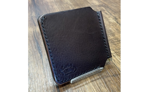 イタリアンレザー製マネークリップ 職人手作りの本革財布・プレゼントにも最適 ダークブラウン 焦茶【1680646】