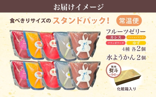 無地熨斗 フルーツゼリー 4種 水ようかん 各2個 化粧箱入り 7月初旬よりお届け ようかん フルーツ ゼリー 和菓子 菓子 羊羹 おやつ お中元 お供え  一心堂 北海道 洞爺湖町 熨斗 のし 名入