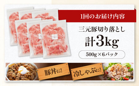【全12回定期便】 三元豚 切り落とし 計3kg（500g×6パック） 《喜茂別町》【平田牧場】 肉 豚肉 生姜焼き 小分け 冷凍 冷凍配送 定期便[AJAP041]