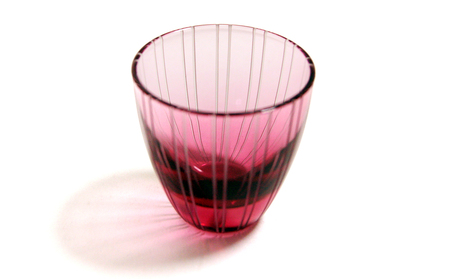 浅草切子 KANA KURITA「ぐい呑 金通縞 青藍/金赤＜艶消し＞」ペアセット 木箱入り