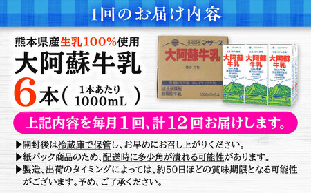 【全12回定期便】 大阿蘇牛乳 1000ml （6本入り） 熊本県産 国産 牛乳 [AYCB023]