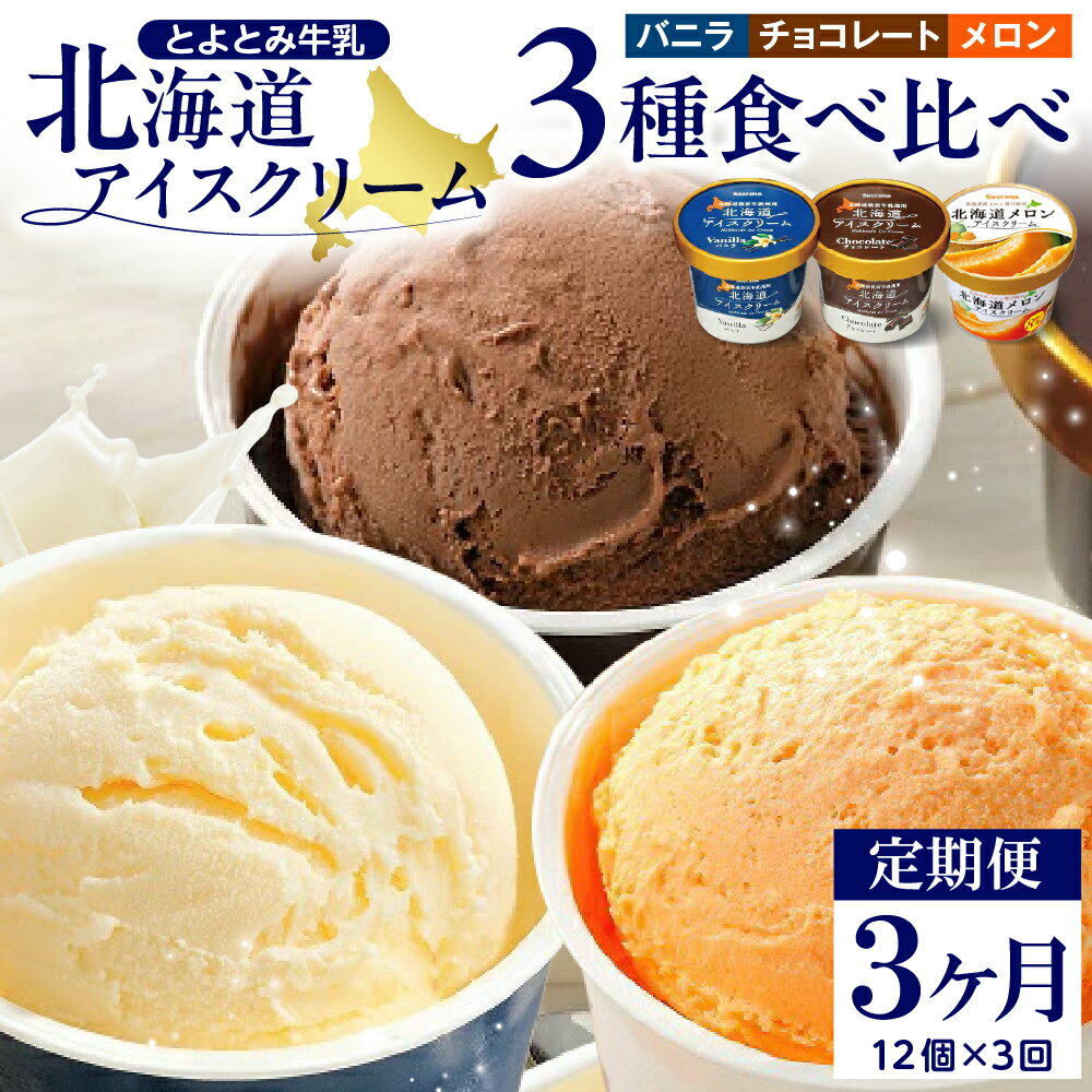 【ふるさと納税】【 定期便 3か月】 北海道アイスクリーム 110ml×12個 ( バニラ チョコレート メロン) | セイコーマート セイコマ セーコマ セコマ アイス カップアイス 詰め合わせ 食べ比べ セット デザート おやつ 贈り物 ギフト 冷凍 定期 ご当地 北海道 豊富町