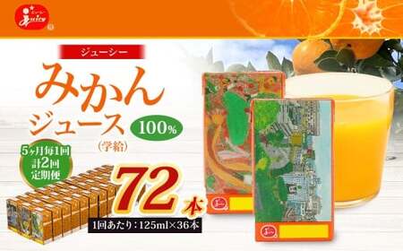 【5ヶ月毎2回定期便】 ジューシー みかんジュース 100％ （学給） 125ml×36本 みかん ミカン 蜜柑 ジュース オレンジジュース 飲料 紙パック 国産 熊本県