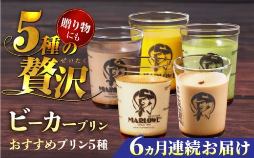【全6回定期便】葉山ビーカープリン おすすめプリン180g×5個セット（かぼちゃ・エスプレッソ・抹茶・北海道フレッシュクリーム・チョコレート）ぷりん プリン定期 プリン詰め合わせ プリン 焼きプリン 5種 セット 葉山 人気の味 デザート スイーツ お菓子 食べ比べ ビーカー付き 贈り物 贅沢 人気 定期便 全6回 【マーロウ】 [AKAF039]