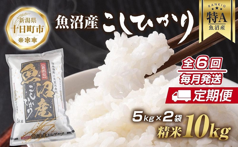 【定期便】新潟県 魚沼産 コシヒカリ お米 10kg×計6回 精米済み 半年間 毎月発送 こしひかり （お米の美味しい炊き方ガイド付き）