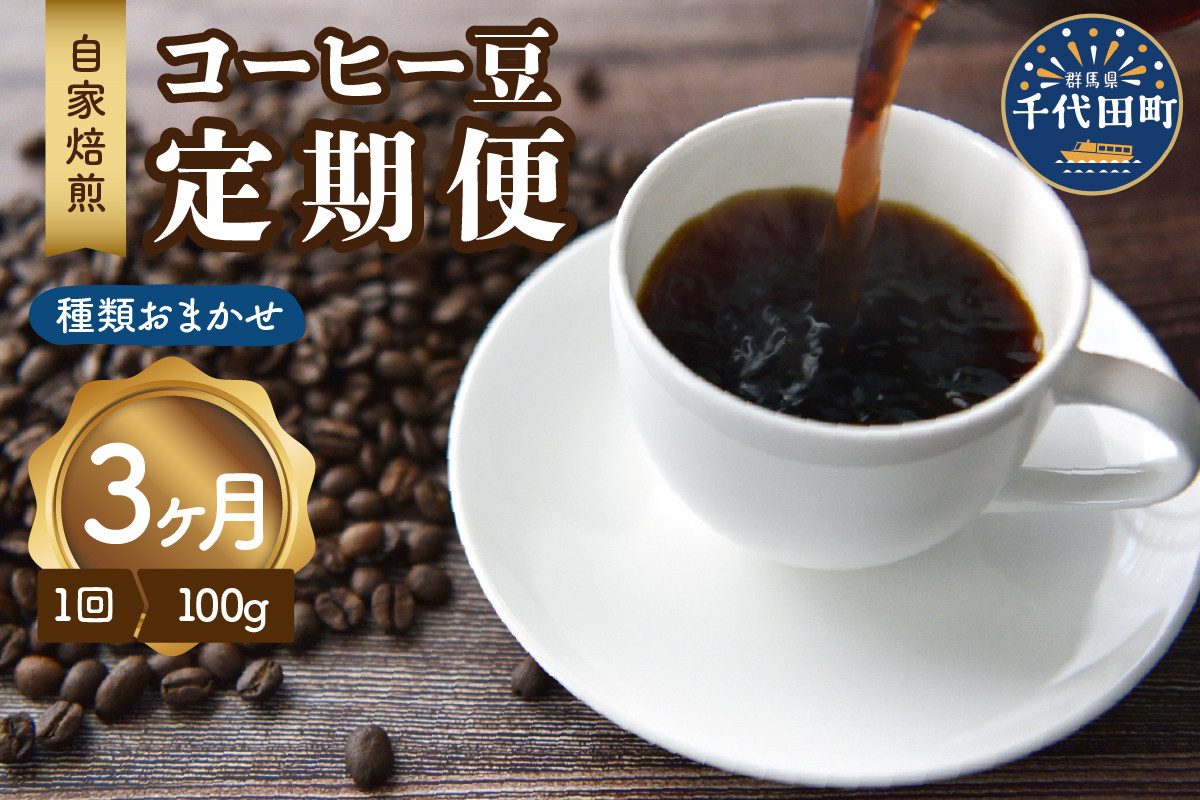 
【3ヵ月定期便】自家焙煎コーヒー豆 100g×3ヵ月 種類おまかせ スペシャルティコーヒー こだわり 目利き 焙煎 自家焙煎 ティータイム 人気 群馬県 千代田町
