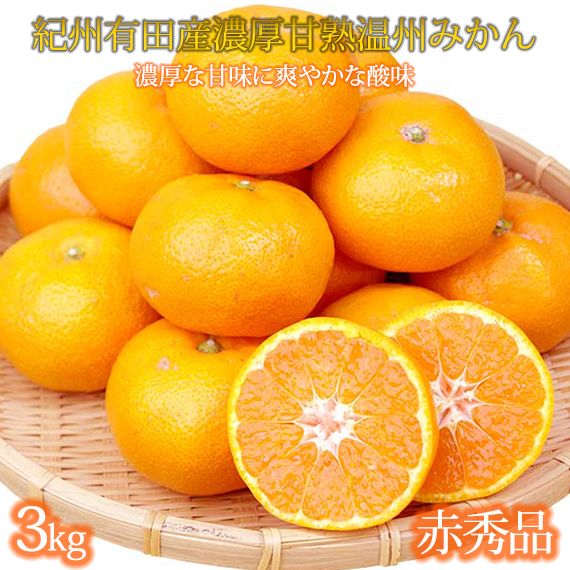 赤秀品　紀州有田産濃厚完熟温州みかん　3kg（ＭサイズまたはＳサイズ）［2026年11月下旬以降発送］［先行予約］［UT12］
