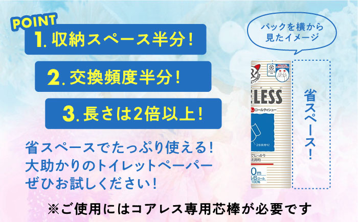 【隔月配送 全3回定期便】【細穴タイプ】　トイレットペーパー ダブル 24ロール 長巻き 65m (6ロール×4パック) 宅配 コアレス 《豊前市》【大分製紙】 日用品 消耗品 常備品 大容量 [VA