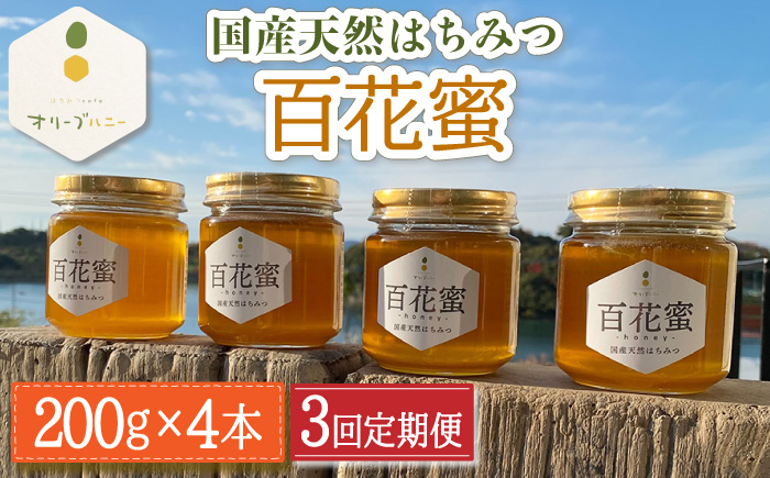 
                  【3回定期便】百花蜜 国産天然はちみつ 200g × 4本〈嬉しい贈答箱入り！〉【オリーブハニー】[OCG007] / はちみつ 蜂蜜 ハチミツ 百花蜜 国産はちみつ 百花蜜 長崎県産蜂蜜 川棚町ハチミツ はちみつ 天然はちみつ 贈答 高級はちみつ
                