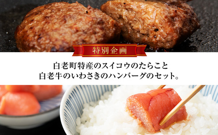 北海道 たらこと白老牛ハンバーグセット 虎杖浜 黒毛和牛 AQ044