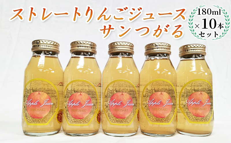 
青森県弘前市産りんご果汁100％ ストレートりんごジュース サンつがる 180ml×10本セット
