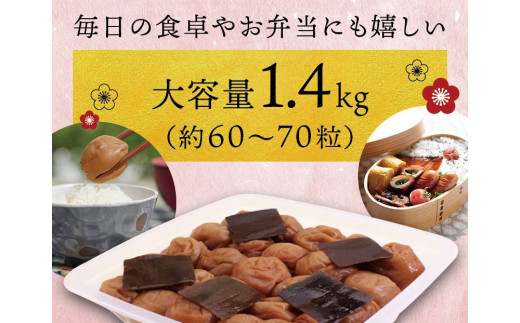 梅干し 最高級 紀州南高梅 大粒 こんぶ風味 梅干し 1.4kg 【ご家庭用】 / 梅干 梅干し うめぼし 梅 うめ ウメ こんぶ梅 こんぶ梅干し 南高梅 南高梅梅干し 家庭用 ご家庭用 【inm40