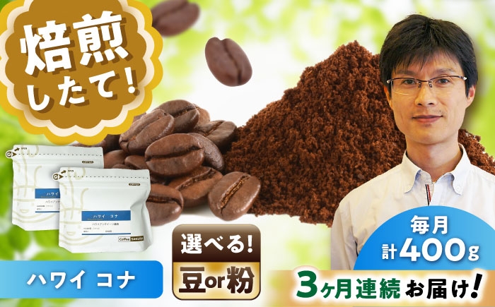 
            【全3回定期便】【選べる豆 or 粉】 ハワイ・コナ コーヒー 200g×2個 / 珈琲 コーヒー / 瀬戸市 / Ｃｏｆｆｅｅ　ＳＡＫＵＲＡ [BBAB067]
          