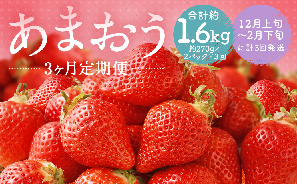 【3回定期便】福岡県産 あまおう 合計約1.62kg 約270g×2パック×3回