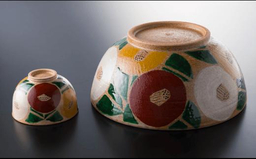 QB01 【波佐見焼】魯山人写椿 大鉢 /抹茶碗セット（桐箱入）-3