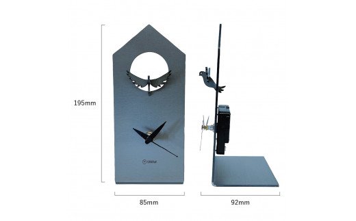 GRAVIRoN Bird Clock ハト 酸洗鉄（置き時計）195×85×92mm 390g