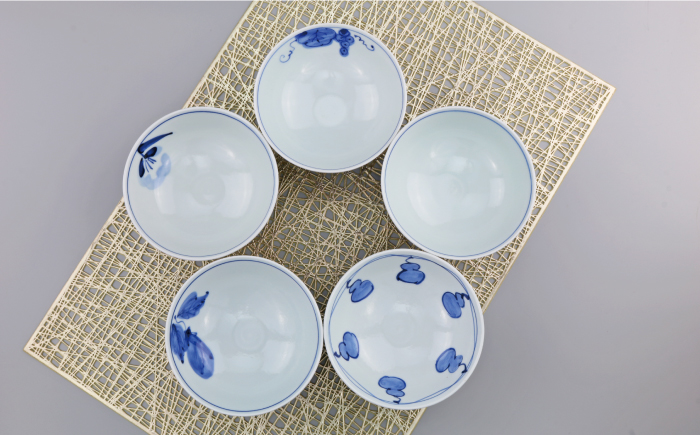 【波佐見焼】古伊万里 青磁絵（手描） 茶漬 5客揃 A 茶碗 【不二商店】 [UC13]