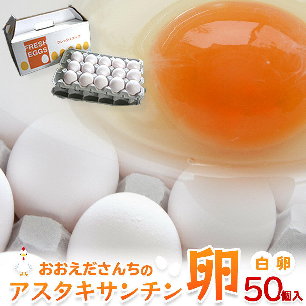 【ふるさと納税】おおえだファーム アスタキサンチン卵（白卵）Lサイズ 50個入り | 卵 たまご たまごかけごはん 鶏卵 食品 人気 おすすめ 送料無料
