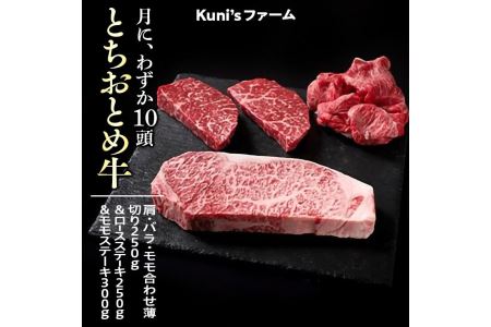 とちおとめ牛　肩・バラ・モモ合わせ薄切り250g＆ロースステーキ250g＆モモステーキ300gセット 牛肉 ステーキ◇