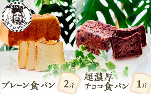 【ふるさと納税】 プレーン 食パン 2斤 ＆ 超濃厚 チョコ 食パン 1斤 パン ぱん 食パン ブレッド おいしい 朝食 朝ごはん 朝  数量限定 訳あり ふるさと納税 ふるさと 人気 おすすめ 送料無料 兵庫県 三田市 [№5337-0142]