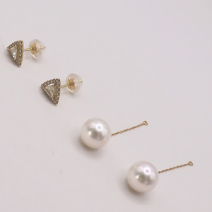 2044 【真珠科学研究所花珠鑑別書付】K18　あこや本真珠8.0㎜up　ダイヤモンド0.44ct　チャームピアス　2way 取外し可能