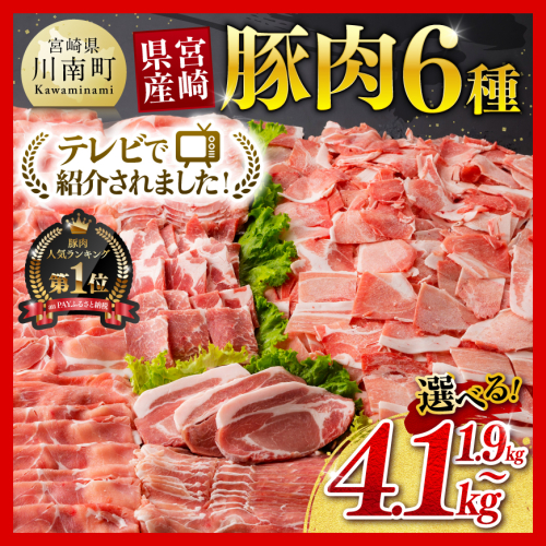テレビで紹介されました！※発送時期・グラムが選べる※宮崎県産 豚肉 6種 1.9kg～4.1kg 【 国産 宮崎県産 肉 豚肉 ぶた ロース 豚バラ とんかつ 焼肉 ミヤチク 】
