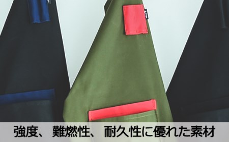 D35-11 「?.」KITEN キャンパーズエプロン 黒×オリーブ〈焚き火用多機能エプロン〉【30営業日】（45日程度）を目安に発送