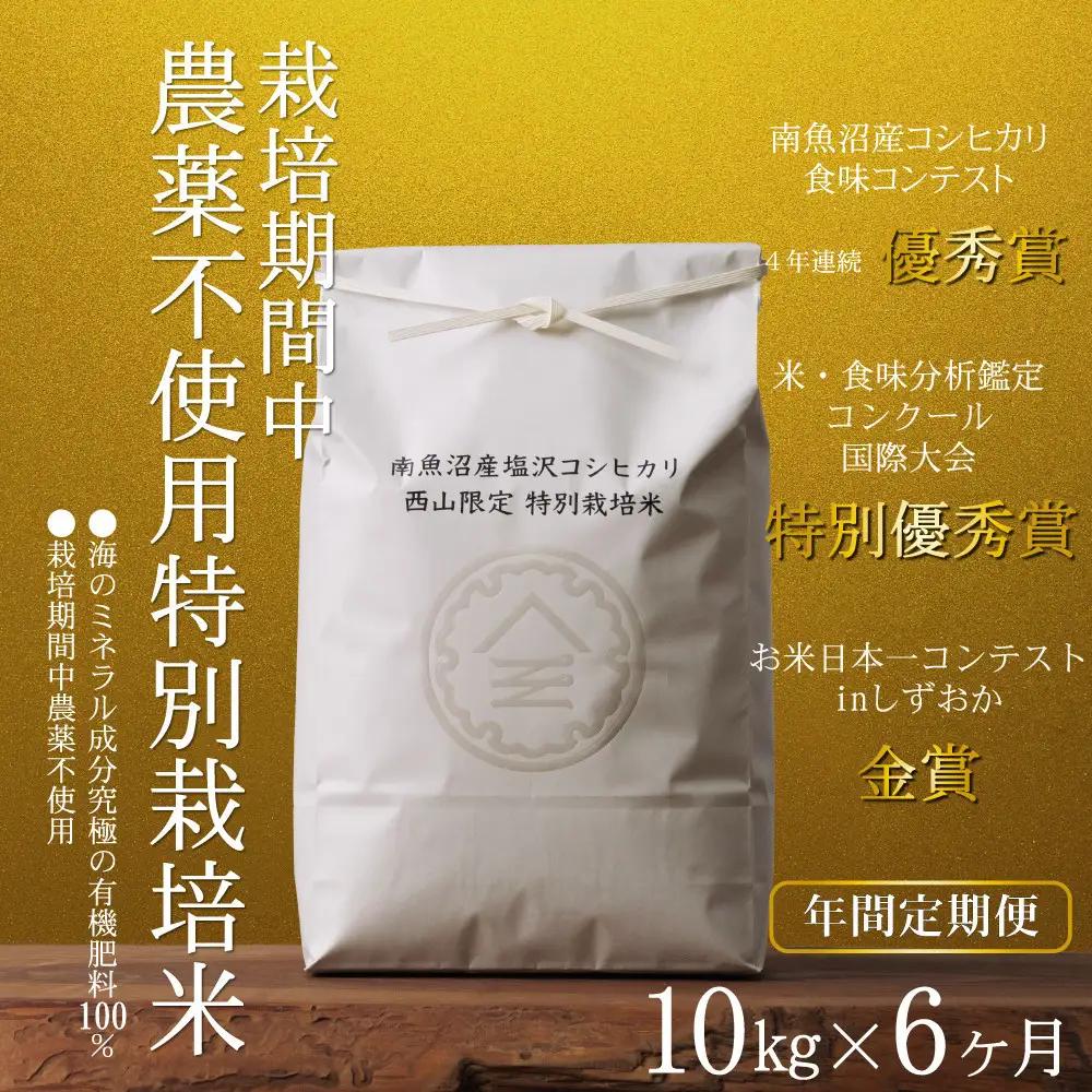 【定期便隔月お届け令和8年新米予約】南魚沼食味コンクール4年連続優秀賞　栽培期間中農薬不使用特別栽培米10kg×6回　南魚沼塩沢産コシヒカリ【2026年10月中旬から1ヶ月以内に順次発送予定】｜コシヒカリ