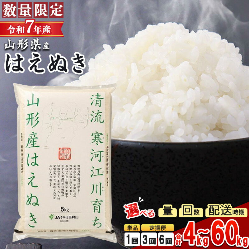 【ふるさと納税】寄附金額見直し！ 新規格登場 【1回から選べる】 令和7年産 はえぬき 4kg 〜 60kg 山形県産 2025年産 4kg 5kg 10kg 20kg 定期便 3回定期便 6回定期便 白米 お米 山形産 ブランド米 30キロ 60キロ 3回 6回 3か月 6か月 発送時期 配送時期