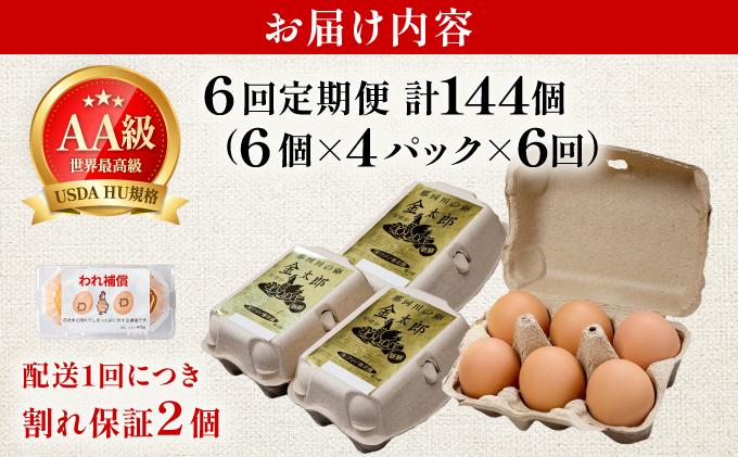 ＜定期便・全6回＞鮮度AA級の世界最高ランク！金太郎卵 平飼い たまご 24個（6個×4パック）