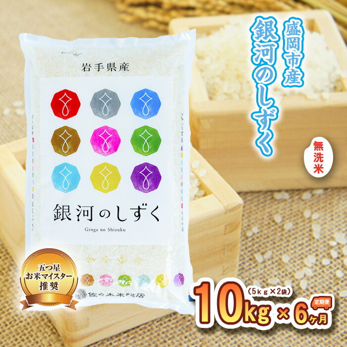 【ふるさと納税】米 定期便 6ヶ月 銀河のしずく 無洗米 10kg(5kg×2) お米 精米 白米 こめ コメ おこめ ごはん お米マイスター 推奨 ブランド米 常温 国産 岩手県 岩手 盛岡市産 定期 お楽しみ 6回
