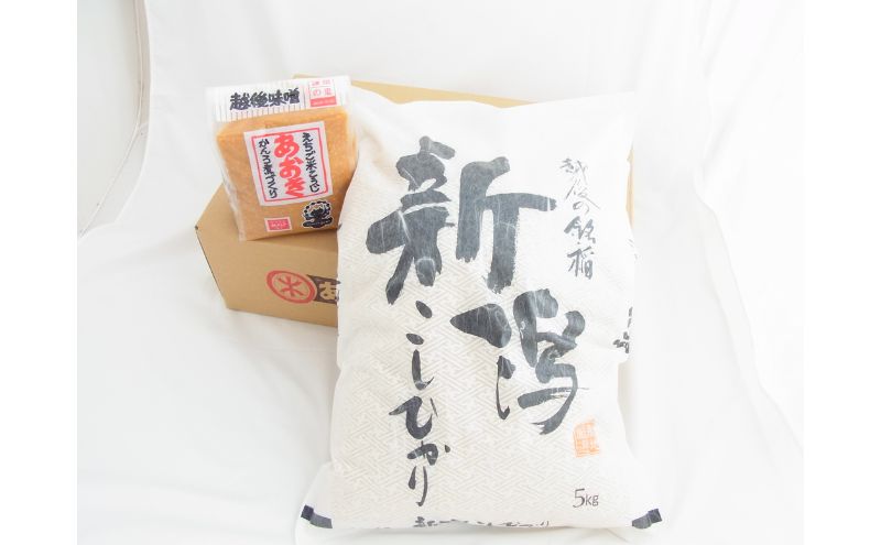 定期便 4回【4回お届け】新潟おいしい朝ごはんセットB (越後みそあおき印つぶ900gとこしひかり5kg)3ヶ月1回
