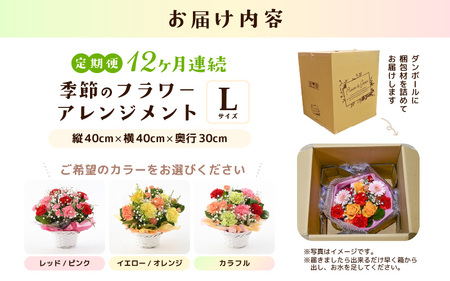定期便 ≪12ヶ月連続お届け≫ 選べるカラー 季節のフラワーアレンジメント L (イエロー・オレンジ) 【お花 フラワー アレジメント 花束 ギフト 生花 プレゼント 花束 花 記念日 敬老の日 お祝