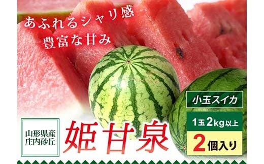 山形県産 庄内砂丘 小玉スイカ 姫甘泉 2玉 果物 フルーツ FSY-2374
